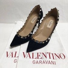 VALENTINO GARAVANI Valentino Suede Rockstud Pumps Heel Sandals Black