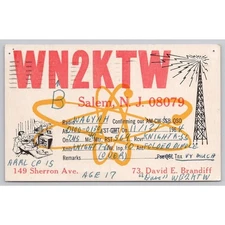 Amateur Ham Radio QSL QSO Card 1964 WN2KTW Salem NJ David E Brandiff