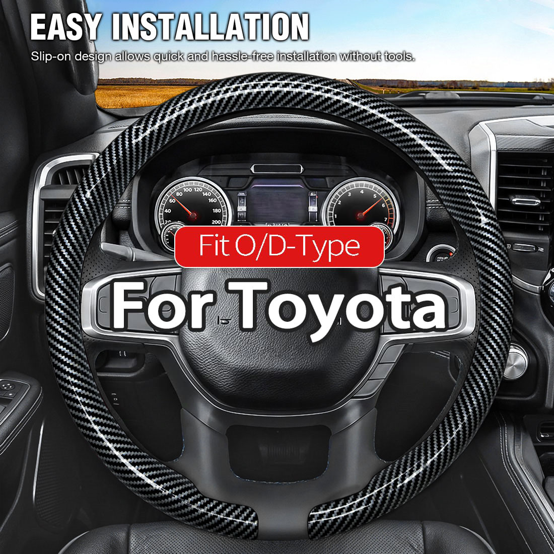 Steering Wheel Cover fits Toyota Camry Corolla RAV4 4Runner Carbon Fiber 15''
