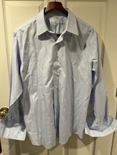 Blue White Brooks Brothers 346 Slim Fit No Iron Shirt French Cuff 16 1/2-34