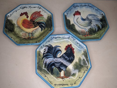 3 - Certified Int'l Susan Winget Pasta Bowls Plates Rooster Chicken Farmhouse