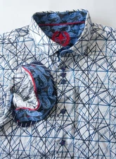 Au Noir Shirt Size 4 /L White / Blue Paisley  *25D1201