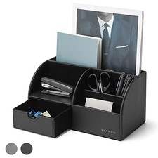 Office Desk Organizer - Leather Desktop Organizer Caddy with Drawer for Black