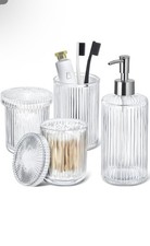 Bathroom Accessories Set, Clear Glass Bath Accessory Sets Complete, Ri...