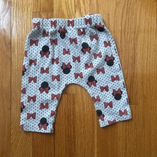 Disney Minnie Mouse Baby Girl Pants 3-6M Gray Polka Dot With Bows Pre-owned