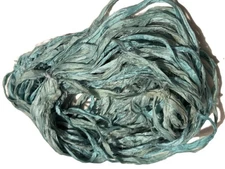 10 yards Recycled Sari Silk Ribbon Yarn Sea Green shade