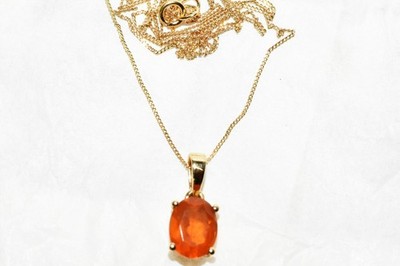American Fire Opal Anhänger 9 kt Gold 1,33 kt mit 18'' italienischer Panzerkette Echtheitszertifikat