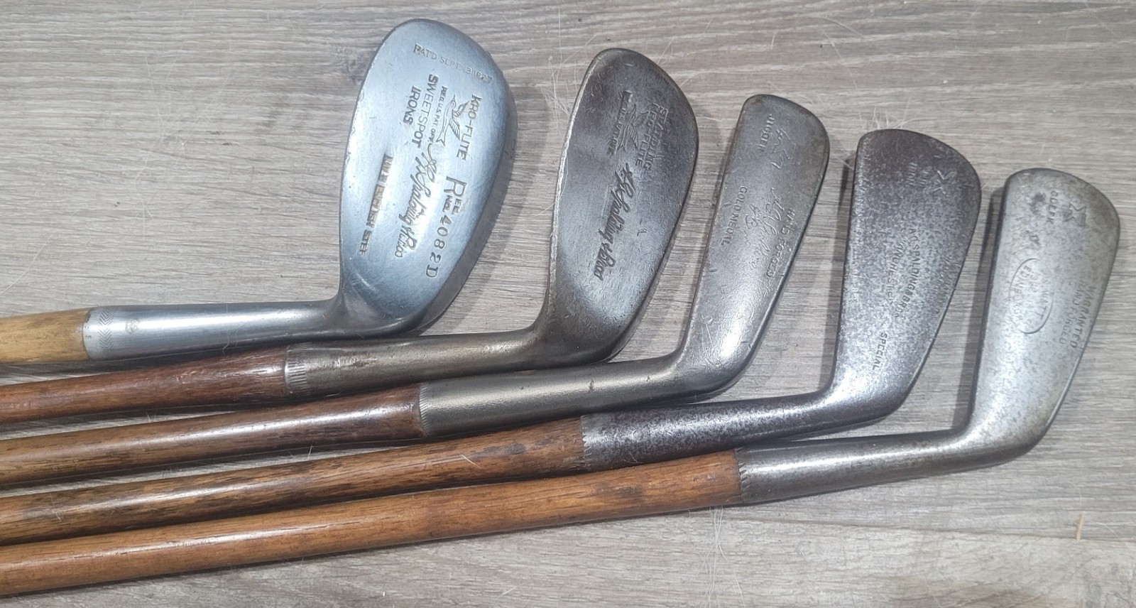 5 Antique Vintage Spalding Made Hickory Wood Shaft Golf Clubs 5 Lofts