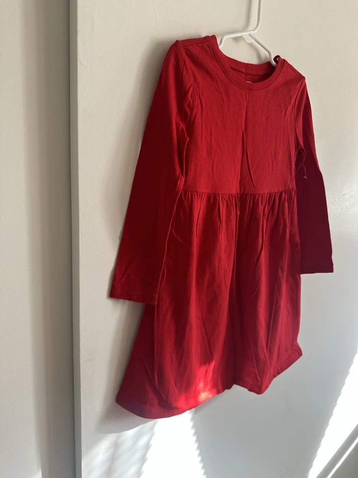 Old Navy Cotton Dress Girls Red Long Sleeve Size 5T Holiday Christmas Party - Image 3 of 4