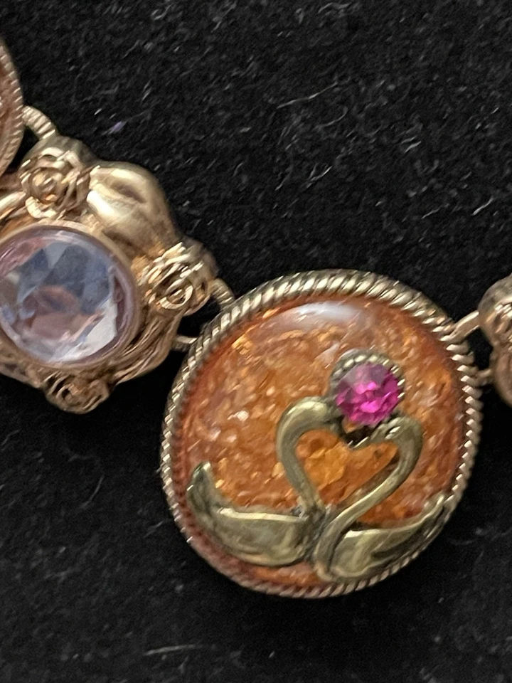 "Collar Betsey Johnson Declaración Pájaros Corazones Cristales Tono Dorado Firmado" Foto 3 de 4