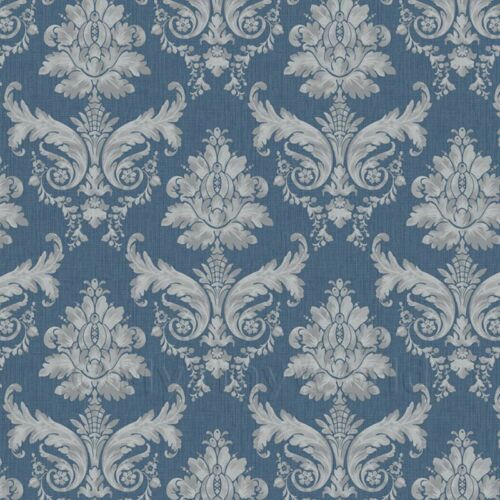 Miniature Dollhouse Gray on Blue Sheet Wallpaper Damascus - Picture 1 of 4