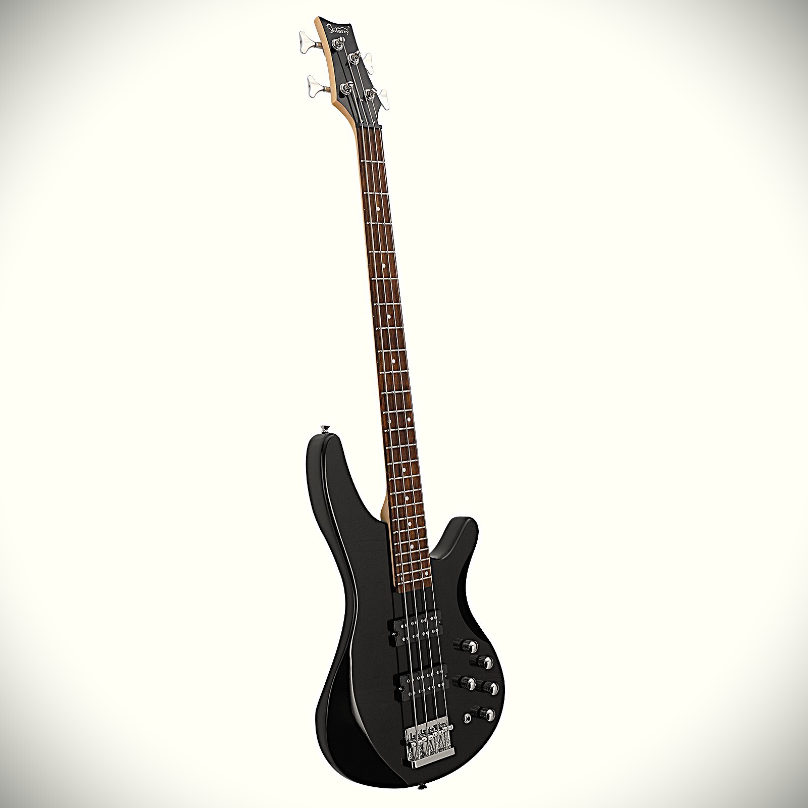 Black Electric Bass Guitar Package Full-Size with 24-Frets, H-H Pickups, Gig Bag