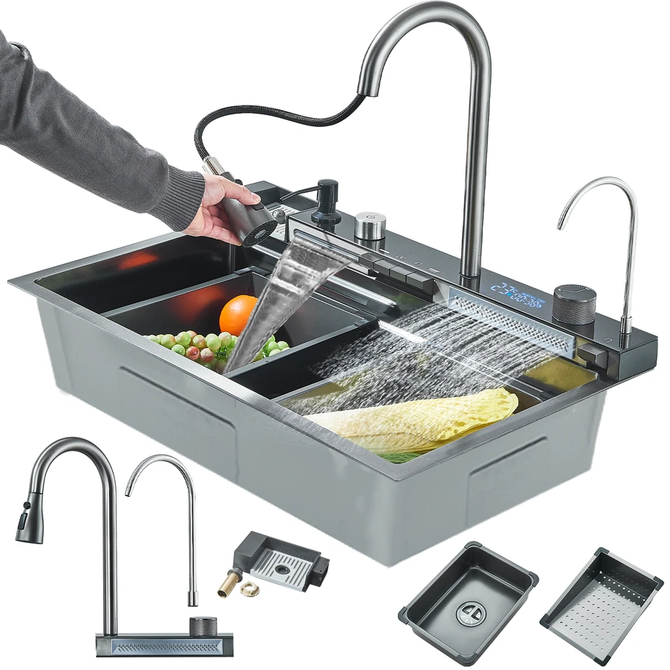 Grau Küchenspüle Spülbecken Aus Edelstahl Wasserfall Deluxe Küchenspüle Set