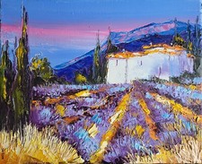 Tableau original de Nolac 27x22 cm au couteau  "PARFUMS LAVANDE"