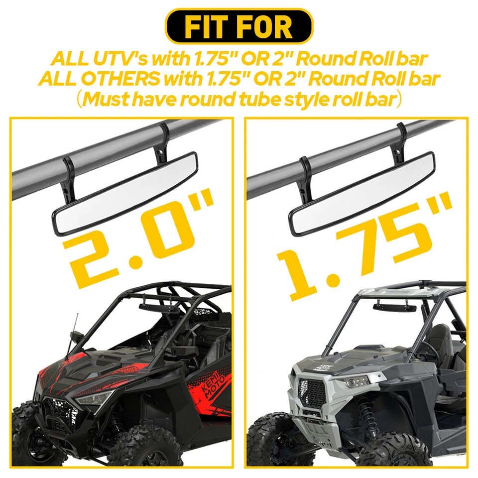 Espejo retrovisor convexo Race de 15" de ancho con abrazadera de 1,75" UTV para Polaris Foto 2 de 4