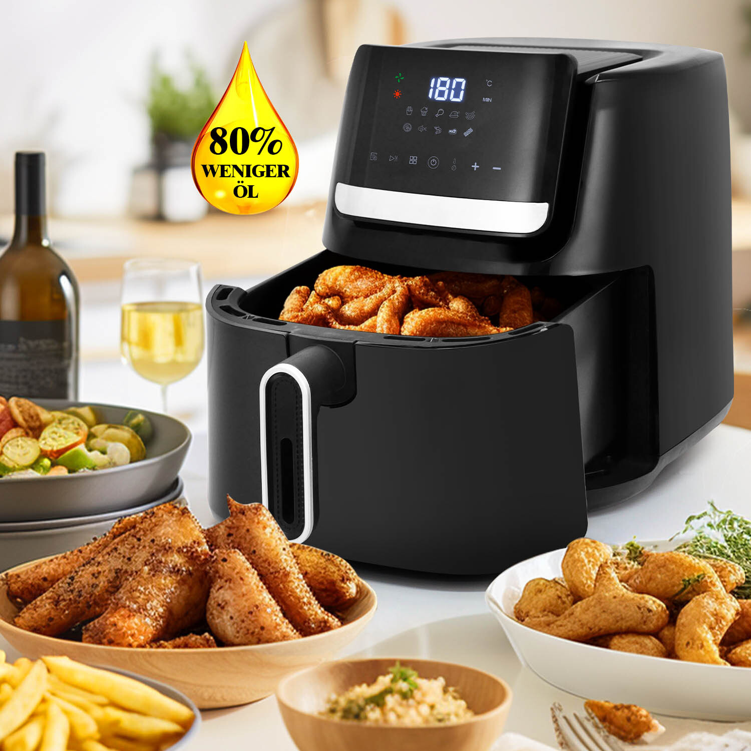 XXL Heißluftfritteuse 8L Fritteusen Friteuse Heißluft Air Fryer 1600W ohne Öl