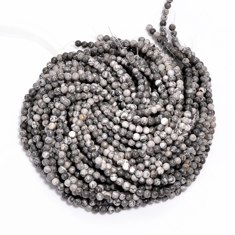 Natural Map Stone Jasper Gemstone Round Smooth Beads 4X4.5 mm Strand 15" EB591 - Imagem 2 de 3