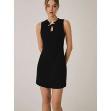 Commense Mini Bow Black Sleeveless Cocktail Dress with Keyhole Neckline M