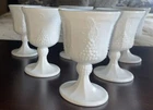 Set of 6 Vintage White Milk Glass Goblets cups Colony Harvest Grape Design 5.5"