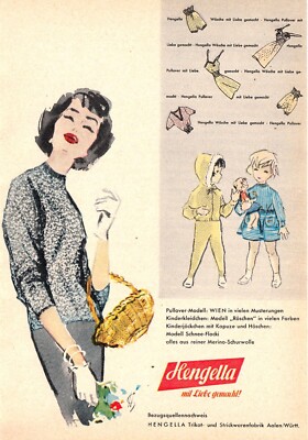 3w8363/ Dekorative Reklame von 1958   HENGELLA Trikotagen- u. Strickwaren  Aalen