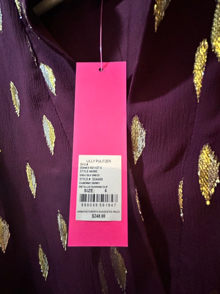 lilly pulitzer shea silk dress NWT Lilly Pulitzer Shea Long Sleeve Burgundy Silk Dress Size 12