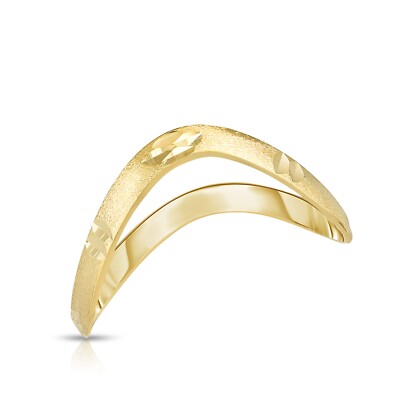 Floreo 10k Gelb- oder Weißgold 3mm Satin Diamantschliff gebogen gewellter Daumenring