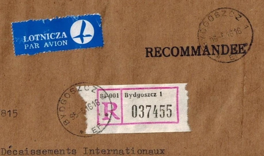 Polonia 1995 Correo Aéreo Oficial Registrado a Ottawa para Reconciliación RARO Foto 2 de 4