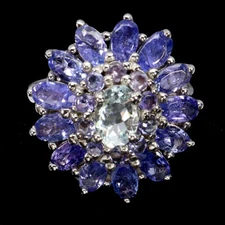 Summer 925 Silver Ring Oval Aquamarine 7x5mm Tanzanite Gemstone Jewelry
