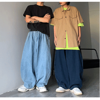 Men's Jeans Casual Baggy Denim Wide Leg Loose Bottom Pants Men's Jeans Casual Baggy Denim Wide Leg Loose Bottom Pants
