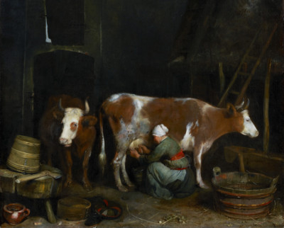 A Maid Milking a Cow in a Barn | Gerard ter Borch | 1654 Renaissance Cow Print