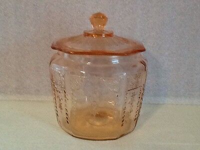 HOME-X Depression Style Glass Cookie and Candy Jar with Lid-Round Flour and Sugar Canister-Vintage Biscuit Jar Apothecary Canister With Lid-Pink Cookie Jar