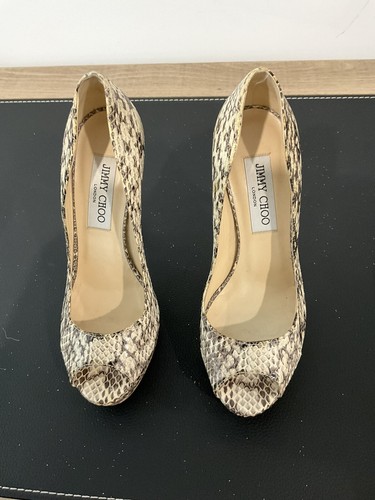 Jimmy Choo Snakeskin Embossed Peep Toe Pumps 5 Inch Heels, Size 36 - Picture 4 of 5