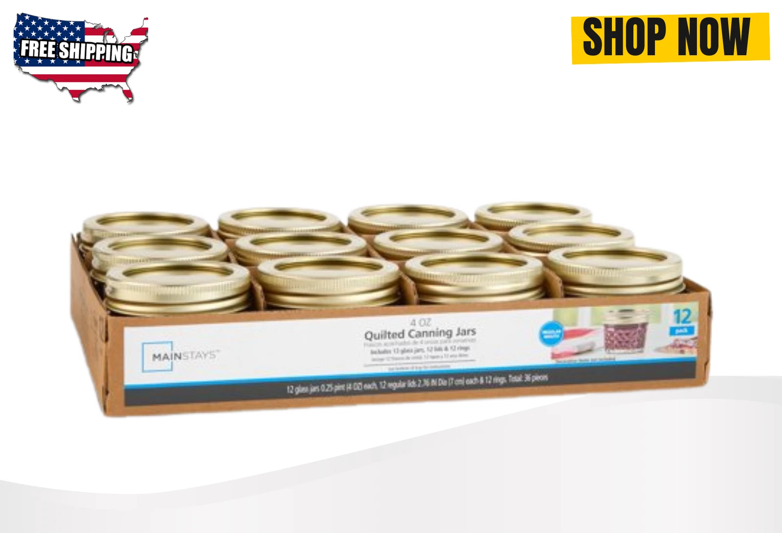 Mainstays 4oz Clear Glass Canning Jars (12ct) – Quilted Regular Mouth