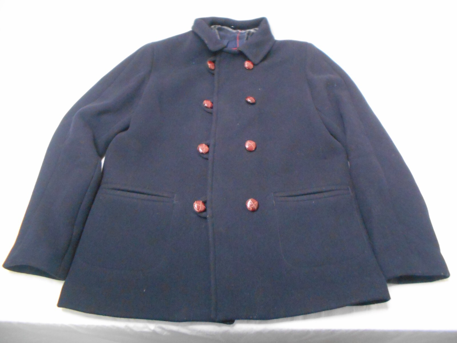 Mens Sandro Wool Peacoat Leather Button Plaid Lined Size Large