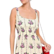 EMILIA WICKSTEAD Shirred GIOVANNA Floral LEMON Dress 6 US / 10 UK Impeccable