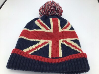 British Flag Union Jack Ski Hat Beanie Cuffed Pom Q3