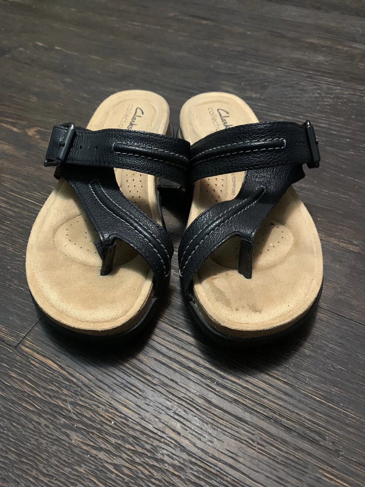 Sandali da donna Clarks Brynn Madi neri in pelle cinturino comfort taglia US 7