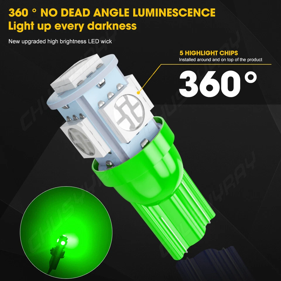 Kit de paquete de 10 luces interiores LED verdes luces de matrícula mapa luces domo lámparas coche Foto 2 de 4