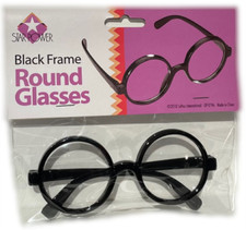 BLACK ROUND EYE FRAME GLASSES Harold Lloyd Circle Nerd Costume Funny Wizard Joke
