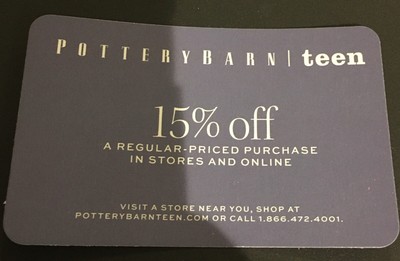 15 Off A Regular Priced Pottery Barn Teen Purchase Coupon Exp 2