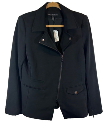 NEW White House Black Market Asymmetrical Zip Moto Biker Jacket Blazer 10 Lined