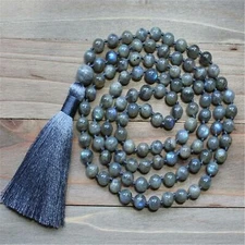 8mm Natural Labradorite Gemstone 108 Beads Mala Necklace Reiki Cuff Spirituality