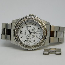 GUESS Waterpro U11052L1 Silver Tone Quartz Women's Watch Sz. 5 1/2" New Battery