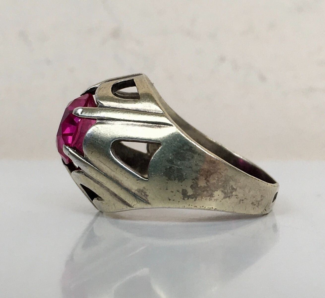 Ring №53 Vintage Soviet Red Ruby Silver Ring 875☆… - image 10