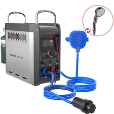 CAMPLUX Portable Gas Water Heater Battery Powered On Ground Camp Shower Pump Kit