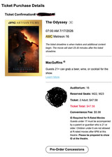 2x The Odyssey: The IMAX Experience 70mm - Jul 17 2026 7:00AM Row M 22-23