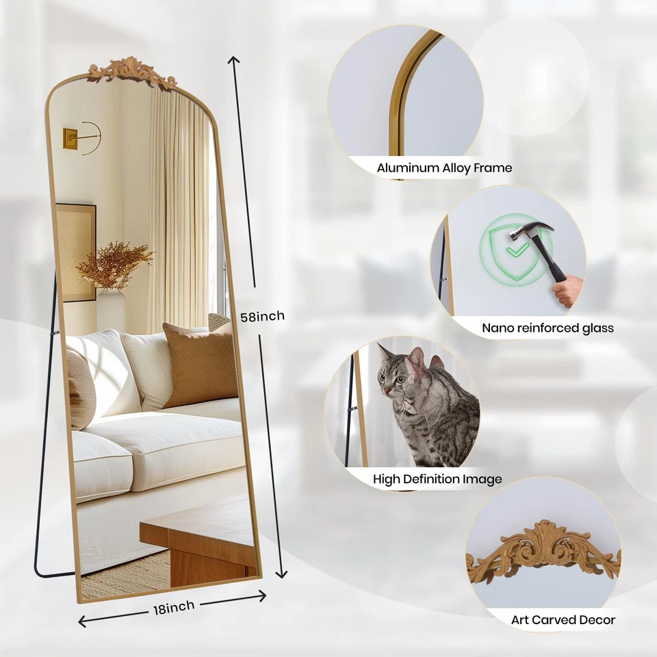 Espejo de piso de filigrana 58"x18" de longitud completa independiente con ca... Foto 4 de 4