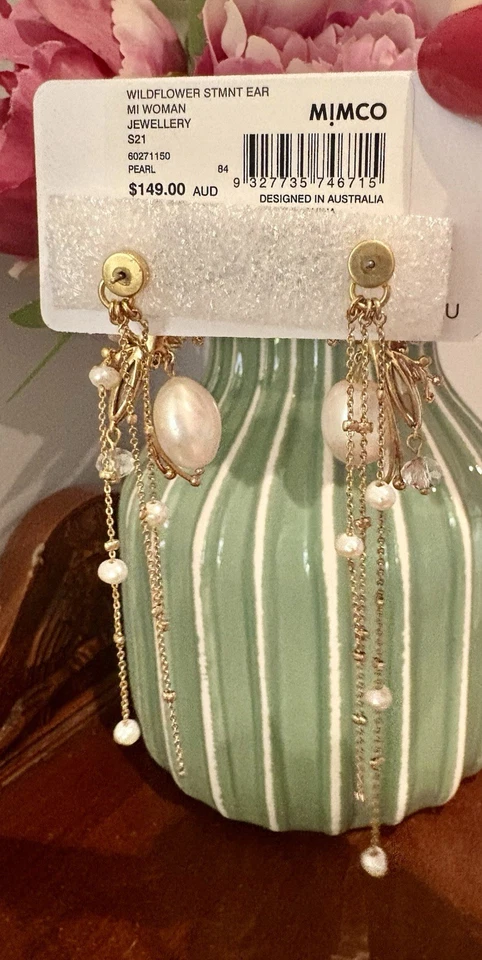 MIMCO Wildflower Statement Earrings. Yellow Gold + Pearl. Versatile. BNWT. - image 4 of 4