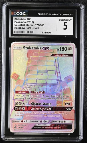 2018 Stakataka Gx 176/168 Rainbow Rare Holo Celestial Storm CGC 5 Excellent