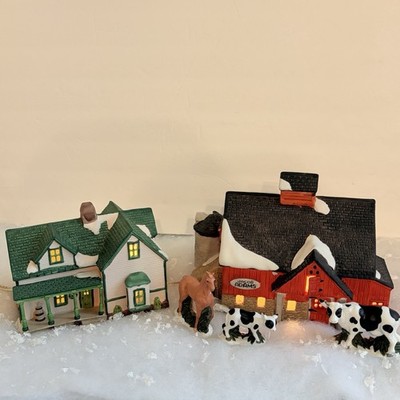 Dept 56 Jacob Adams Farmhouse & Barn 5 Piece Set w/Box & Light, Horse has flaws